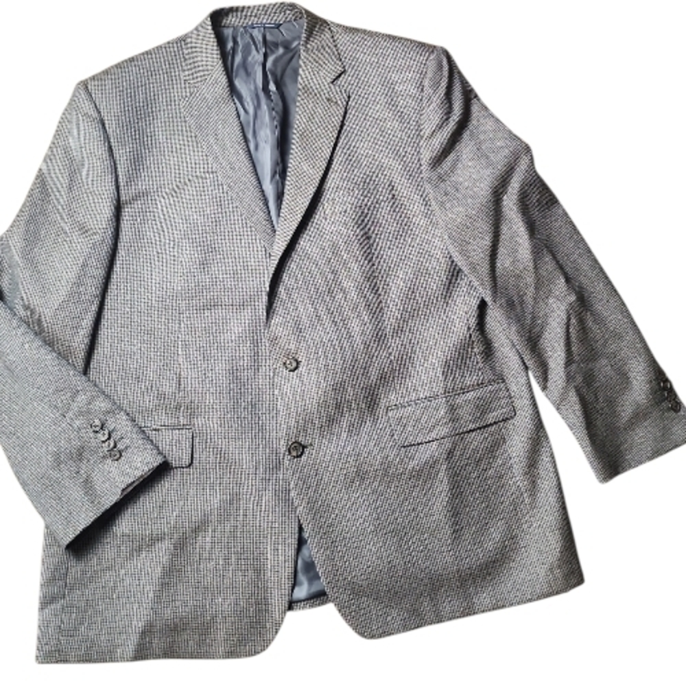 RALPH LAUREN | Gray Houndstooth 100% Wool Two Button Notched Lapel Blazer | 52L - Picture 2 of 16
